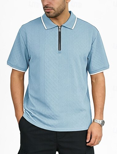  Férfi Pólóingek Zip Polo Hétköznapi Napi Hajtóka Rövid ujjú Divat Alap Kollázs Becipzároz Könnyű Nyár Tavasz Szabott Fekete Fehér Bor Tengerészkék Égszínkék khakizöld Pólóingek