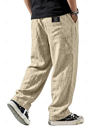  Homme Pantalons en Lin Pantalons Pantalon décontracté Pantalon d'été Pantalons Amples Cordon de serrage Avec Poches Taille Élastique Uni Confort Léger Longueur complète Quotidien Extérieur Fête