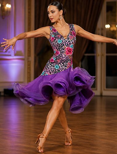  abito da ballo salsa latino con volant a cascata split joint allenamento da donna senza maniche in raso di seta ghiaccio