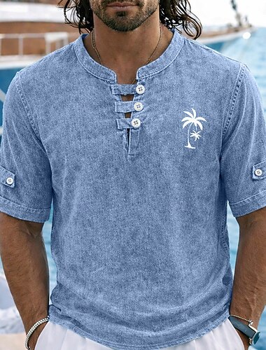  Ανδρικά Μπλουζάκια πόλο Πουκάμισο 100% Cotton Acid Wash Causal Αργίες Χωρίς Γιακά Κοντομάνικο Μοντέρνα Βασικό Φοίνικας Κουμπιά Πεπαλαιωμένο Καλοκαίρι Άνοιξη Θαλασσί Ρουμπίνι Πράσινο του τριφυλλιού