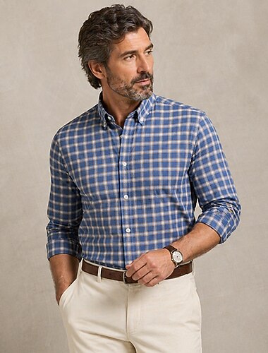 Camicia da uomo elegante, 100% cotone oxford a quadri, blu scuro