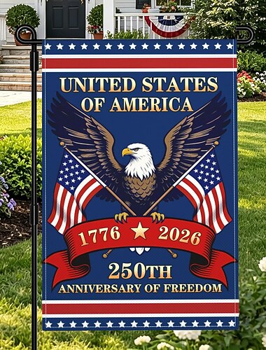  2 st 250-årsjubileumsflagga USA 1776-2026, 250-årsjubileumsflagga trädgårdsflagga, patriotiska festdekorationer säckväv trädgårdsflaggor 12x18 tum USA-varor
