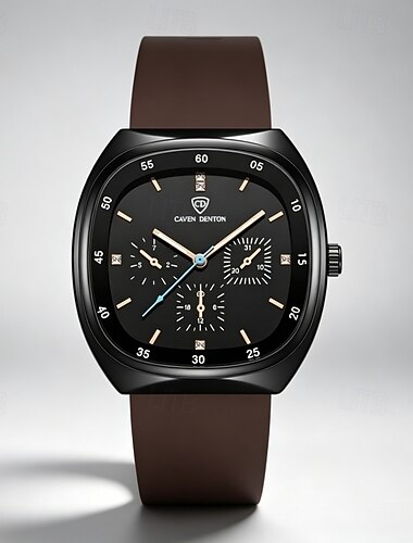  Luxe herenhorloge, modieus vierkant chronograaf quartz polshorloge voor mannen, waterdicht, sportief, casual, siliconen band, lichtgevend, multifunctioneel, bruine band, cadeau voor heren