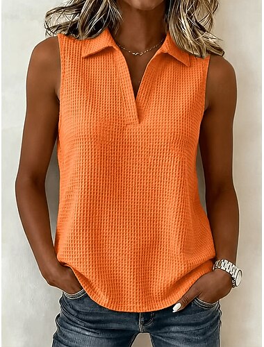  Per donna Camicia a nido d'ape Tinta unica Elegante Attivo Vacanza Senza Maniche Mezza Manica Scollo a V Top lunghi Quotidiano All'aperto Abbigliamento casual alla moda Bianco Arancione Verde Estate