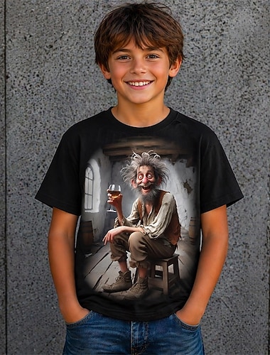  Jungen 3D Grafik Cartoon Optische Täuschung 3D T-Shirt Kurzarm 3D-Druck Sommer Frühling Übertrieben Designer Kinder 4-12 Jahre Täglich Party Normale Passform