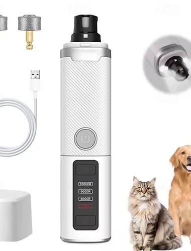  Aparador de unhas elétrico para animais de estimação com luz LED, para cães e gatos, recarregável via USB, para unhas das patas e cuidados com animais de estimação.