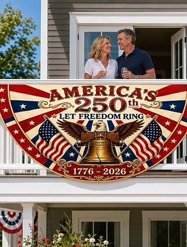  1776-2026 USA 250° anniversario, bandierina a ventaglio semicircolare, patriottica bandiera americana per esterni per casa, veranda, giardino o decorazione per il giorno dell'indipendenza.
