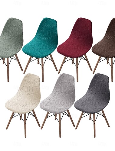  Housse de chaise coquillage à imprimé de feuilles tropicales, housse de chaise à dossier festonné à motif botanique pour salle à manger