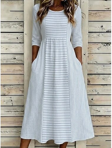  Per donna Abito Midi Abito a Tubino Vacanza Casual Boho Quotidiano Abito Estivo Abito Primaverile Vestibilità regolare Floreale Grafico Manica Corta Girocollo Blu Azzurro cielo Verde Estate Primavera