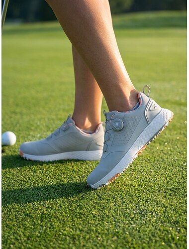  Grijze comfortabele golfschoenen voor dames met draaisluiting, waterdichte spikeless sneakers voor beginners en oefensessies.