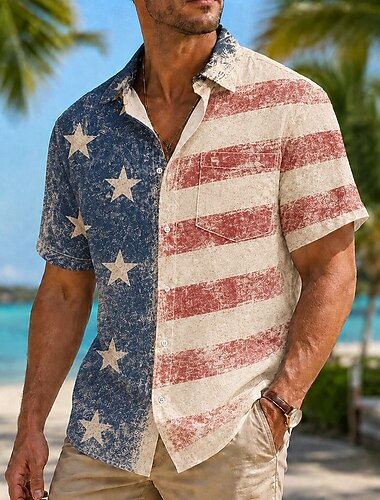  4 luglio 2026 250° Per uomo Bandiera Americana Camicia Camicia Estiva Manica Corta Patriotico Quotidiano Abbigliamento casual alla moda Estate Primavera Collo ripiegato Stampa 3D Una tasca anteriore