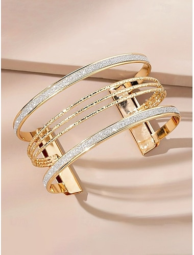 Bracciale rigido da donna a strati color oro, elegante bracciale aperto perfetto per invitate a matrimoni, ufficio, cene e per uno stile lussuoso quotidiano.