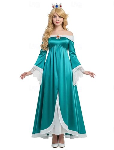  Jeu vidéo de plombier Princesse Princesse Galaxie Princesse Étoile Princesse des Étoiles Robe Costume élégant Femmes Adulte Halloween Carnaval Semaine du livre Soirée Comic-Con