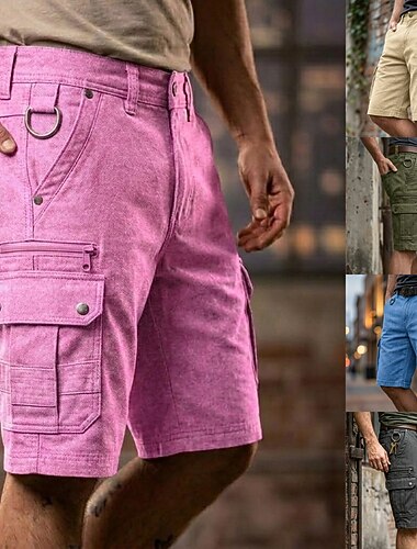  Herr Cargobyxor Cargo-shorts Shorts Casual shorts Ficka Flikficka Slät Knelängd Ledigt Utomhus Streetwear Mode Streetwear Blå Svart Oelastisk