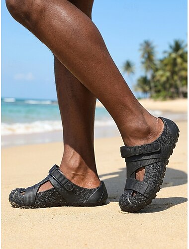  Sandali da pescatore neri da uomo - scarpe da spiaggia traspiranti, leggere e comode - calzature estive casual per vacanze al mare, viaggi al mare, tempo libero in costa e giornate calde