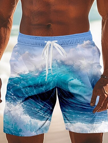  Herr Hav Havsvågor Badshorts Baddräkter Badshorts Boardshorts Medium Midja Hawaiisk Dagligen Strandsemester Sidfickor Mesh foder Elastisk dragsko i midjan Designer Kläder