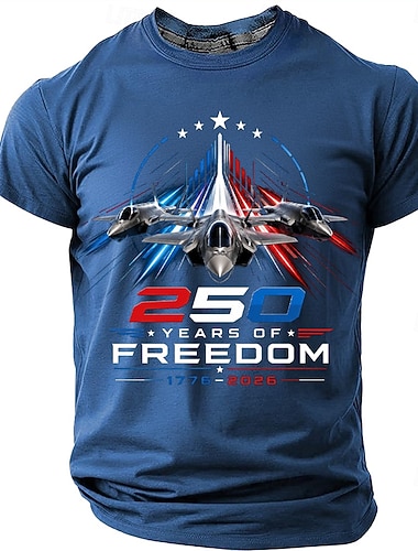  4 juli 2026 250:e Herr Stjärna 1776 T-shirt Kortärmad T-shirt 3D-tryck Rund hals Skjorta Patriotisk Dagligen Festival Blå Svart Grön Sommar Vår Kläder S M L XL XXL XXXL