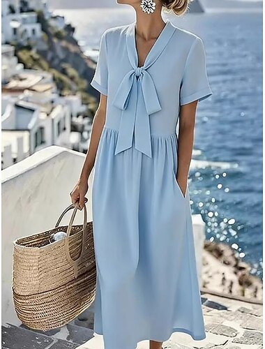  Dames Halflange jurk A lijn jurk Zomerjurk Casual Dagelijks Normale pasvorm Effen Korte mouw V-hals blauw Wit Blozend Roze Zomer