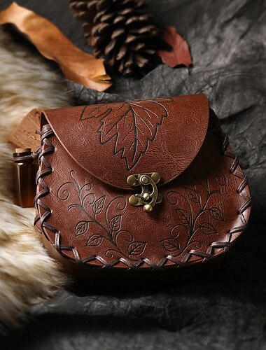  Rétro Vintage Médiéval Renaissance Sac Banane Sorcière Elfe Sorcier Fée Feuille Déguisement Unisexe Fantaisie Halloween Carnaval Mascarade Foire de la Renaissance LARP Adulte Sac