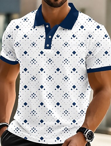  Per uomo Geometrico Polo Manica Corta Magliette polo Camicie con Colletto Casual Athleisure Stampa 3D Bottoni Primavera & Estate Blu Rosso Blu marino