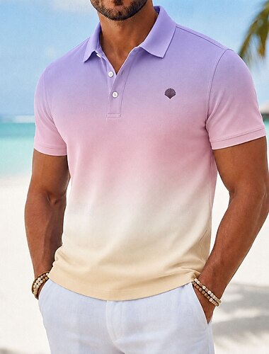  Per uomo Sfumatura Polo Hawaiane Manica Corta Magliette polo Camicie con Colletto Casual Resort Athleisure Stampa 3D Bottoni Tessuto retato traspirante Primavera & Estate Blu Viola Marrone
