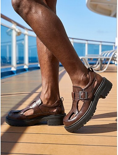  Sandali da pescatore da uomo marroni - scarpe estive leggere e comode a punta aperta - calzature casual per isole e crociere, ideali per viaggi, passeggiate sul ponte e tempo libero nella stagione calda.