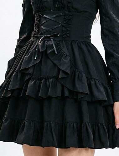  Gothique Médiéval Renaissance Mini Jupe Sorcière Pirate Fée À lacets Couleur Unie Déguisement Femmes Fantaisie Halloween Carnaval Performance Foire de la Renaissance LARP Adulte Jupe Printemps & Été