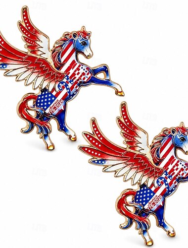  Lot de 2 broches commémoratives du 250e anniversaire des États-Unis, épinglettes patriotiques avec drapeau Pégase, ensemble de broches avec cheval volant et drapeau américain, insigne du 250e