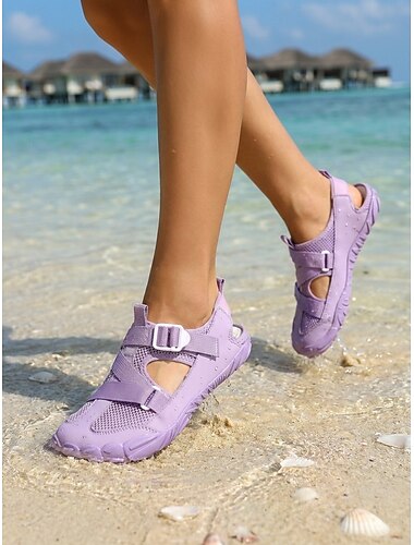  Sandali da acqua da donna viola a pianta larga e ad asciugatura rapida: scarpe acquatiche leggere e minimaliste con chiusura regolabile in velcro, ideali per piedi gonfi, spiaggia e passeggiate lungo