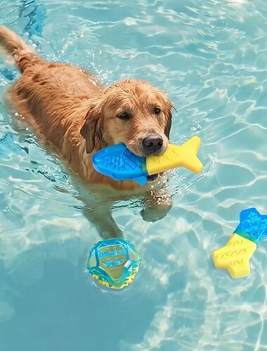  3 giocattoli da masticare rinfrescanti per cani, riempibili d'acqua e congelabili, ideali per la dentizione.