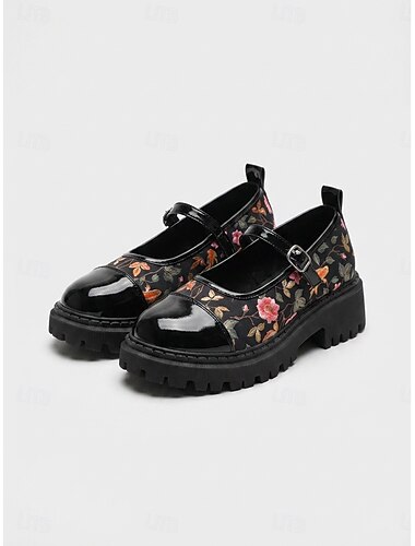  Retro Mary Janes met bloemenprint voor dames - chique, robuuste platformschoenen met lakleren neus. &Gespband voor dagelijks gebruik, casual kleding, school &gothic lolita outfits