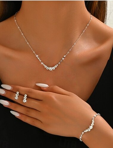  Set di Gioielli 3 Cristallo Cromo Orecchini Collana Per donna Moda Lusso Rotondo Parure di gioielli Per Matrimonio