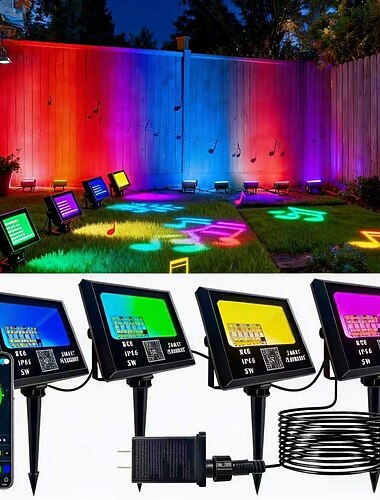  Faro LED RGBCW con picchetto, luci da esterno fai-da-te a colori variabili per palcoscenico e feste, equivalente a 150 W, luce bianca dimmerabile, faretti colorati RGB per eventi, controllabili