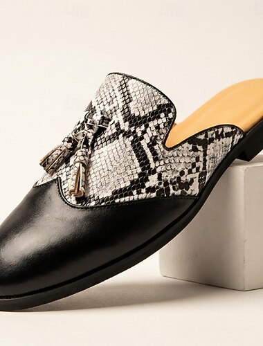  Svarta herrloafers med ormskinnsmönster och tofsiga slip-on-skor för eleganta män, fester, banketter, baler och kvällskläder