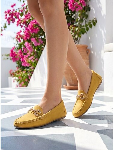  Mocassins Verdes Femininos com Detalhe de Corrente – Calçados Slip-On Confortáveis para Uso Diário Caminhadas Viagens e Saídas Casuais