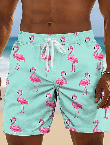  Voor heren dier Flamingo Lange zwembroeken Badpakken Zwembroeken Boardshorts Medium Taille Hawaii Dagelijks Strandvakantie Zijzakken Mesh voering Elastische tailleband met trekkoord Ontwerper Kleding