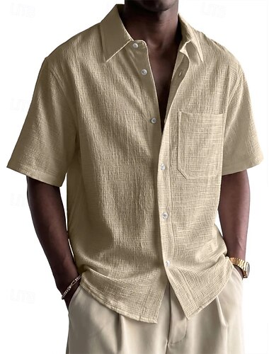  Per uomo Camicia Camicia Estiva Camicia da Spiaggia Camicia in cotone e lino Camicia con Bottoni Semplice Casuale All'aperto Blu Nero Bianco Blu marino Manica Corta Collo ripiegato Estate Primavera