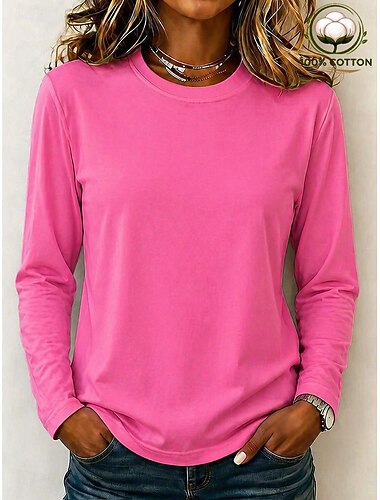  Dames T-shirts van 100% katoen - kwalitatief hoogwaardig, zwaar T-shirt met lange mouwen en ronde hals.