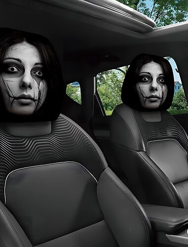  Conjunto de 2/4 capas engraçadas e assustadoras para encosto de cabeça de carro, com design de rosto horripilante. Ideal para pegadinhas nos bancos dianteiros, Halloween ou como presente de brincadeira. Capa de assento automotiva durável e elástica.