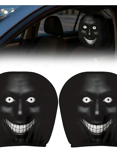  Conjunto de 2/4 capas engraçadas e assustadoras para encosto de cabeça de carro, com design de rosto horripilante. Ideal para pegadinhas nos bancos dianteiros, Halloween ou como presente de brincadeira. Capa de assento automotiva durável e elástica.