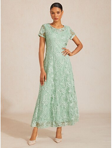  Per donna Abito maxi Abito a trapezio Elegante Festa serale Allacciato Paillettes Vestibilità regolare Floreale Manica Corta Girocollo Verde salvia