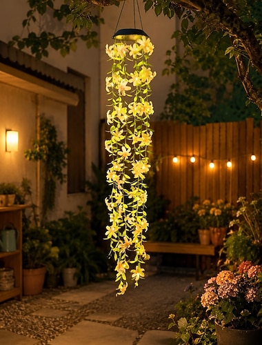  Solarbetriebene Hängeleuchten für den Garten, realistische LED-Lichterkette mit Blumenranken, wasserdicht (IP65) für Garten, Terrasse und Zaun, 8–12 Stunden automatische Beleuchtung