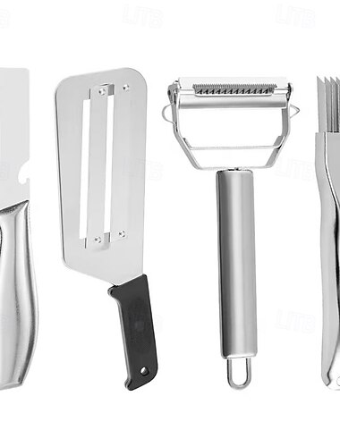  3/4-delige roestvrijstalen keukenschiller- en snijset, dik mes, ergonomische antislip handgreep, gereedschap voor het schillen van groenten en fruit zoals pompoen, wortel en aardappel, professionele
