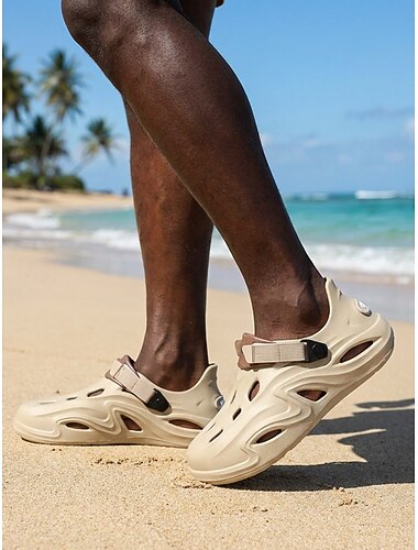  Zoccoli da spiaggia beige da uomo - sandali comodi, leggeri e traspiranti, facili da indossare - scarpe estive casual per vacanze al mare, viaggi in località balneari, tempo libero in resort e per le giornate calde.