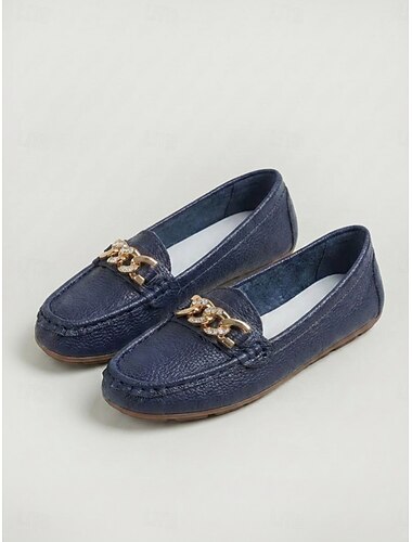 Rode damesloafers met gouden kettinggesp - comfortabele instapmocassins, casual platte schoenen met ronde neus voor op kantoor en dagelijks gebruik. &zakelijke casual kleding