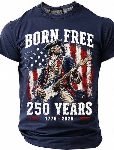  2026 250. férfi gitáros amerikai zászlós póló rövid ujjú póló 3D nyomtatású kerek nyakú póló divatos alkalmi mindennapi utca kék melankólia szürke fekete nyári tavaszi ruházat S M L XL XXL