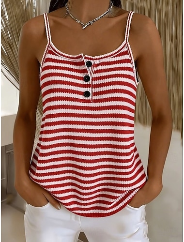  Dames Tank Gestreept  Elegant Vintage Modern Mouwloos hihnat Lange tops Casual Dagelijks Strand blauw Zwart Rood Licht Blauw Zomer Lente