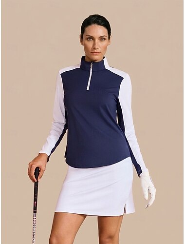  Damen-Poloshirt, blau-weiß, langärmelig, Damenbekleidung, Outfits, Kleidung