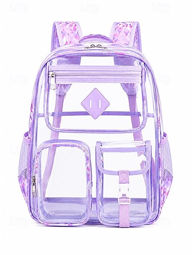  Meisjesrugzak, transparante PVC schooltas met grote capaciteit en meerdere vakken, schattige roze schooltas met veiligheidskeurmerk, geschikt voor middelbare school, reizen, concerten en dagelijks
