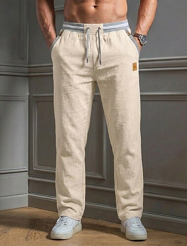 Per uomo Pantaloni di Lino Pantaloni Pantaloni Estivi Coulisse Elastico in vita Gamba Dritta Semplice Comodità Traspirante Lunghezza intera Casuale Quotidiano Spiaggia Vacanza Moda Blu Cachi